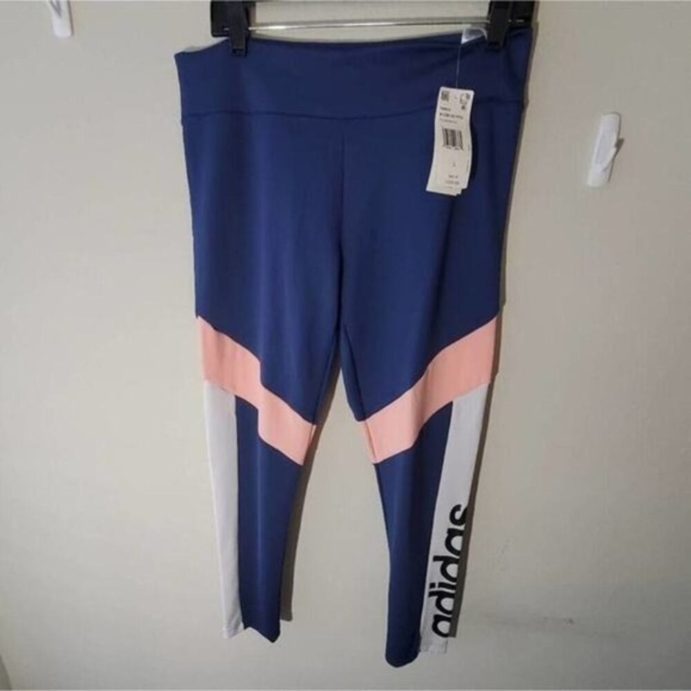 Adidas Womens D2M Colorblock 7/8 Leggings Tech Indigo Pink FM0610 Size L NEW - Picture 2 of 11